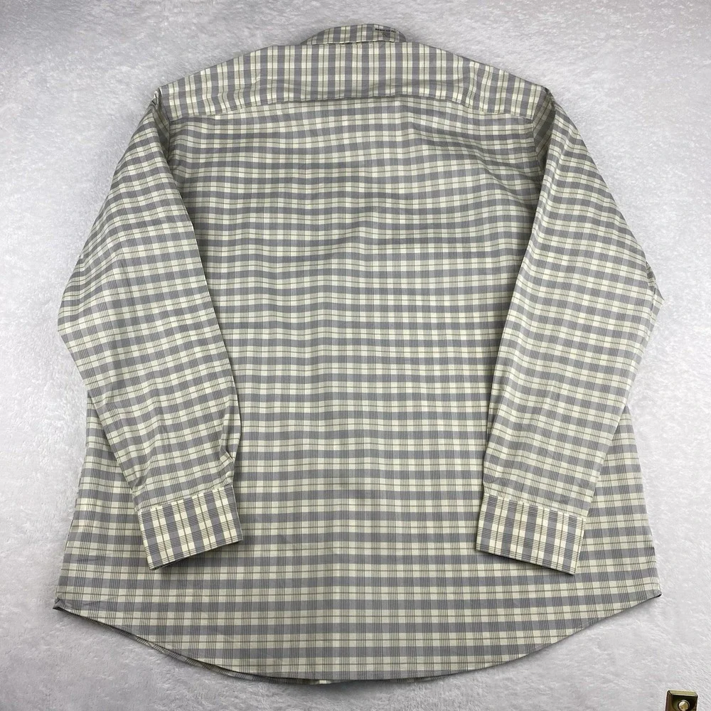 Van Heusen Shirt Mens 17-17.5/34-35 Blue/Cream Plaid Stain Shield Stretch NWT!
